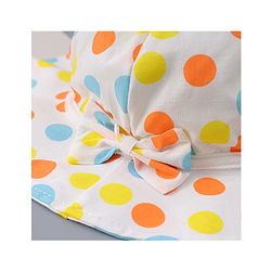 Babyhug Cotton Bucket Hat with Polka Dots Print & Bow Applique  - Light Blue