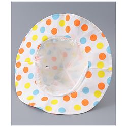 Babyhug Cotton Bucket Hat with Polka Dots Print & Bow Applique  - Light Blue