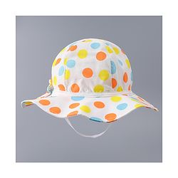 Babyhug Cotton Bucket Hat with Polka Dots Print & Bow Applique  - Light Blue
