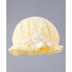 Babyhug Chiffon Bucket Hat with Floral Applique - Yellow