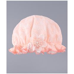 Babyhug Chiffon Bucket Hat with Floral Applique - Peach