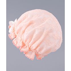 Babyhug Chiffon Bucket Hat with Floral Applique - Peach