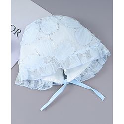 Babyhug Chiffon Bucket Hats with Sequin Applique - Light Blue