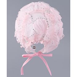 Babyhug Chiffon Bucket Hats with Sequin Applique - Light Pink