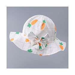 Babyhug Cotton Bucket Hats with Bow Applique & Carrot Print - Orange