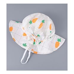 Babyhug Cotton Bucket Hats with Bow Applique & Carrot Print - Orange