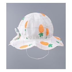 Babyhug Cotton Bucket Hats with Bow Applique & Carrot Print - Orange