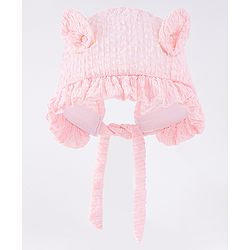 Babyhug Chiffon Bucket Hat with Knot & Ears Applique - Pink