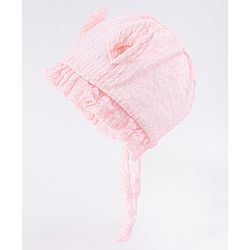 Babyhug Chiffon Bucket Hat with Knot & Ears Applique - Pink