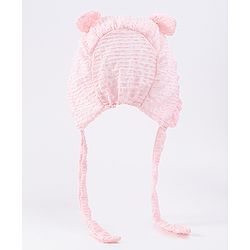 Babyhug Chiffon Bucket Hat with Knot & Ears Applique - Pink