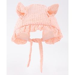 Babyhug Chiffon Bucket Hat with Knot & Ears Applique - Peach