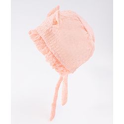Babyhug Chiffon Bucket Hat with Knot & Ears Applique - Peach