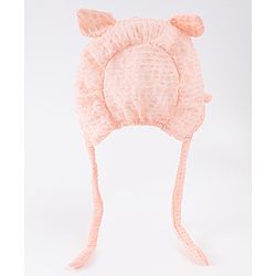 Babyhug Chiffon Bucket Hat with Knot & Ears Applique - Peach