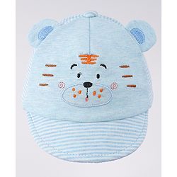 Babyhug Cotton Baseball Cap with Bear Applique - Light Blue