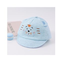 Babyhug Cotton Baseball Cap with Bear Applique - Light Blue