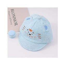 Babyhug Cotton Baseball Cap with Bear Applique - Light Blue