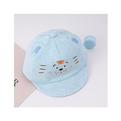 Babyhug Cotton Baseball Cap with Bear Applique - Light Blue