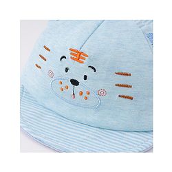 Babyhug Cotton Baseball Cap with Bear Applique - Light Blue