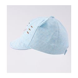 Babyhug Cotton Baseball Cap with Bear Applique - Light Blue