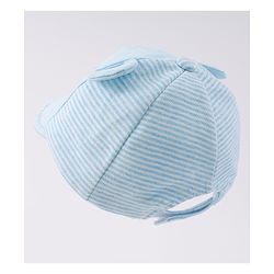 Babyhug Cotton Baseball Cap with Bear Applique - Light Blue