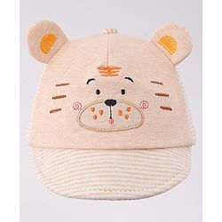 Babyhug 100% Cotton Baseball Cap with Bear Applique - Beige