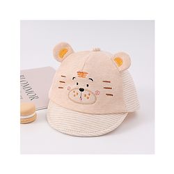 Babyhug Cotton Baseball Cap with Bear Applique - Beige