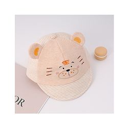 Babyhug Cotton Baseball Cap with Bear Applique - Beige
