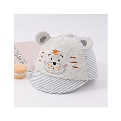 Babyhug Cotton Baseball Cap with Bear Applique - Light Blue