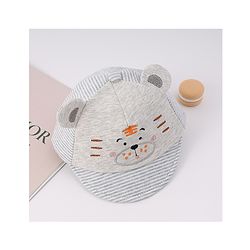 Babyhug Cotton Baseball Cap with Bear Applique - Grey