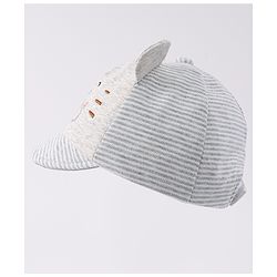 Babyhug Cotton Baseball Cap with Bear Applique - Grey