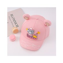 Babyhug Free Size Baseball Cap With Ear Applique & Bear Patch  - Pink