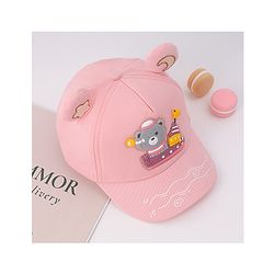 Babyhug Free Size Baseball Cap With Ear Applique & Bear Patch  - Pink