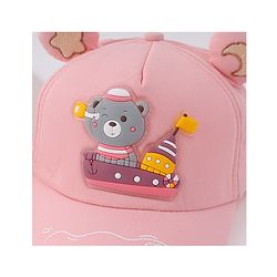 Babyhug Free Size Baseball Cap With Ear Applique & Bear Patch  - Pink