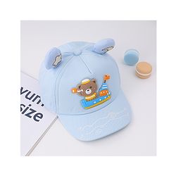 Babyhug Free Size Baseball Cap With Ear Applique & Bear Patch  - Blue