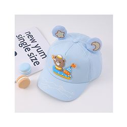 Babyhug Free Size Baseball Cap With Ear Applique & Bear Patch  - Blue