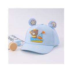 Babyhug Free Size Baseball Cap With Ear Applique & Bear Patch  - Blue