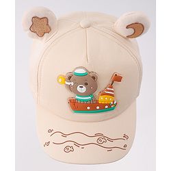 Babyhug Free Size Baseball Cap With Ear Applique & Bear Patch  - Blue