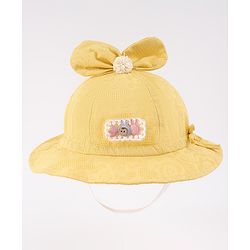 Babyhug Cotton Bucket Hat with Bow Applique & Bunny Patch - Yellow