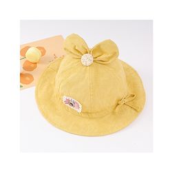 Babyhug Cotton Bucket Hat with Bow Applique & Bunny Patch - Yellow