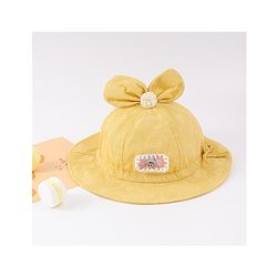 Babyhug Cotton Bucket Hat with Bow Applique & Bunny Patch - Yellow
