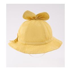 Babyhug Cotton Bucket Hat with Bow Applique & Bunny Patch - Yellow
