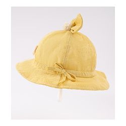 Babyhug Cotton Bucket Hat with Bow Applique & Bunny Patch - Yellow