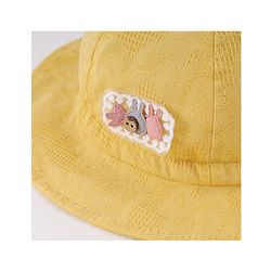 Babyhug Cotton Bucket Hat with Bow Applique & Bunny Patch - Yellow