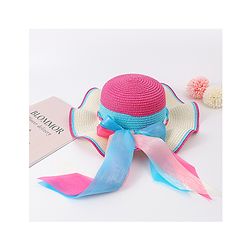 Babyhug Free Size Straw Hat With Bow Applique - Fuchsia