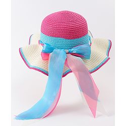 Babyhug Free Size Straw Hat With Bow Applique - Fuchsia