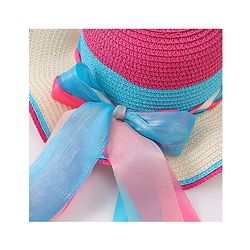 Babyhug Free Size Straw Hat With Bow Applique - Fuchsia