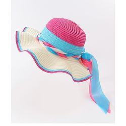 Babyhug Free Size Straw Hat With Bow Applique - Fuchsia
