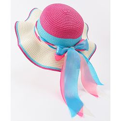 Babyhug Free Size Straw Hat With Bow Applique - Fuchsia