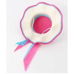 Babyhug Free Size Straw Hat With Bow Applique - Fuchsia