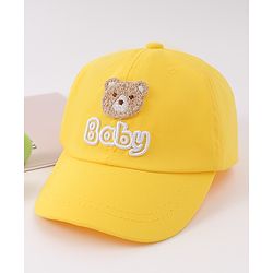 Babyhug Free Size Baseball Cap With Bear Patch - Yellow ( Circumference - 48 cm)